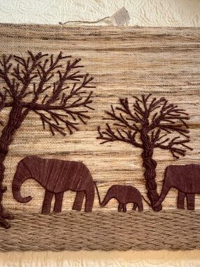 Handcrafted Brown Elephant Family Wall Hanging Large 25x30’ Boho New Handmade